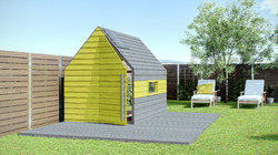 Nowoczesny - drewniany domek w kolorze limonka i szary
